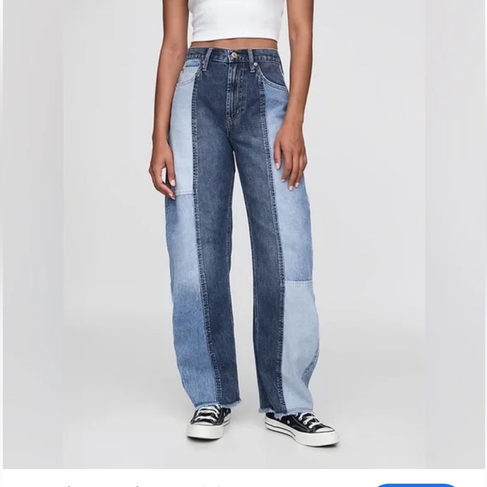 Gap High Rise Patchwork Barrel Jeans Size 6 28 petite